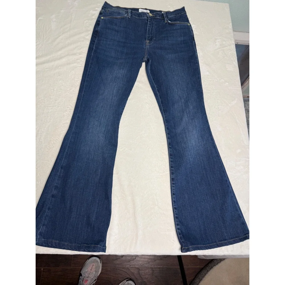 FRAME Le High Flare Jeans Dark Wash Denim High Rise Size 30